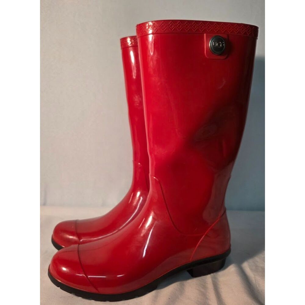 UGG Sienna Red Waterproof Rain Boots Women’s Size 8 Glossy Rubber
